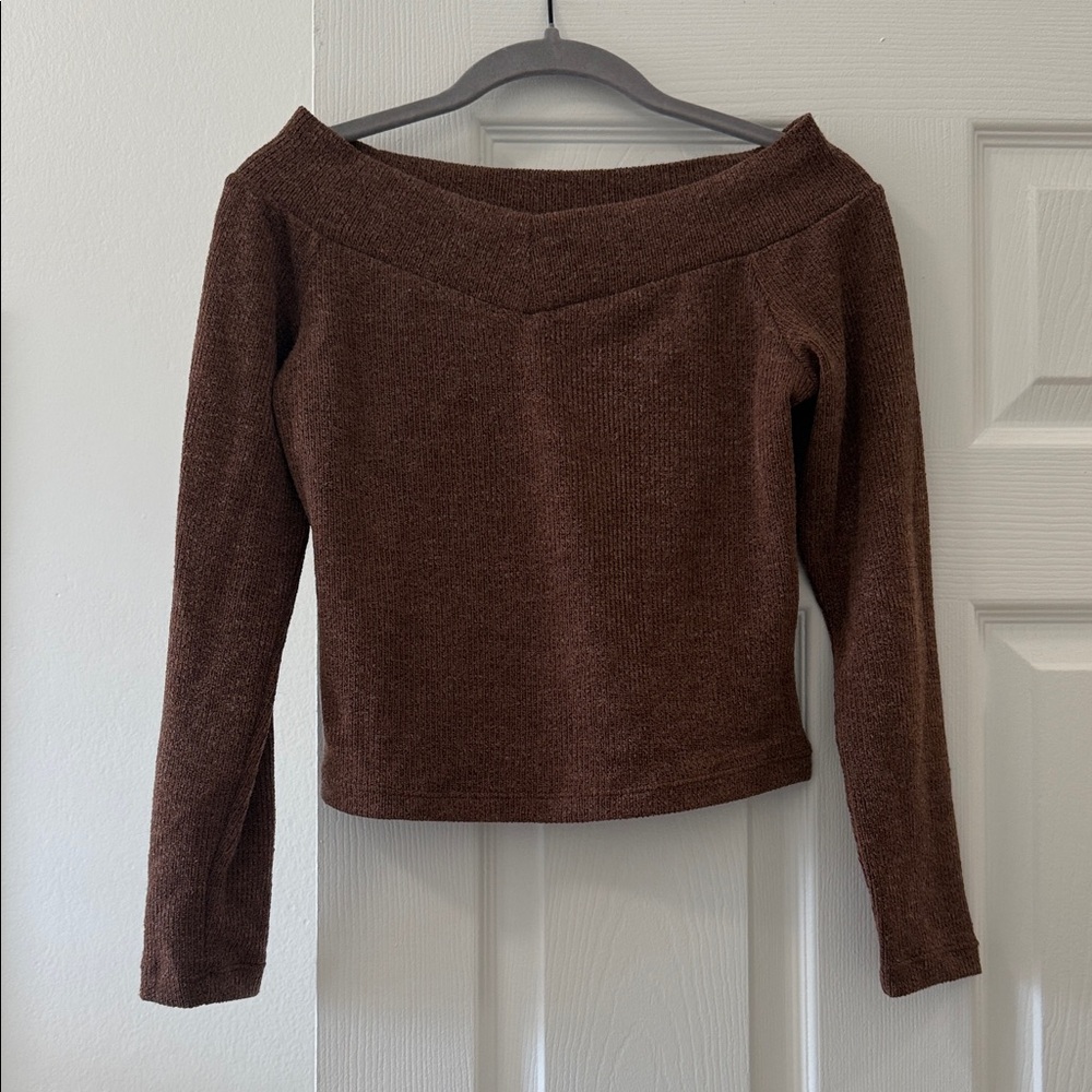 A New Day cropped brown off the shoulder sweater